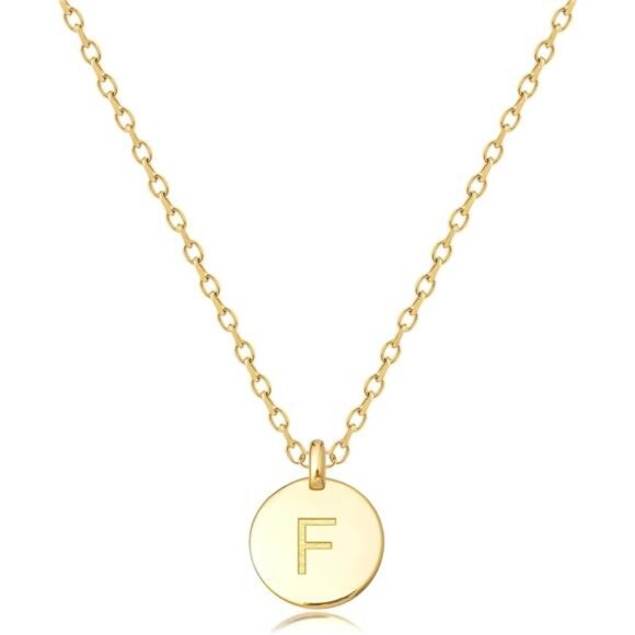 Initial Necklaces for Women Disc Pendant F - Picture 1 of 7